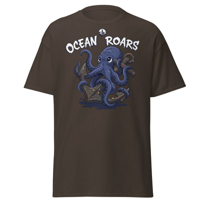 Ocean Roars Octopus T-Shirt | Cute Nautical Marine Life Anchor Tee - Dark Chocolate - T-Shirts Online