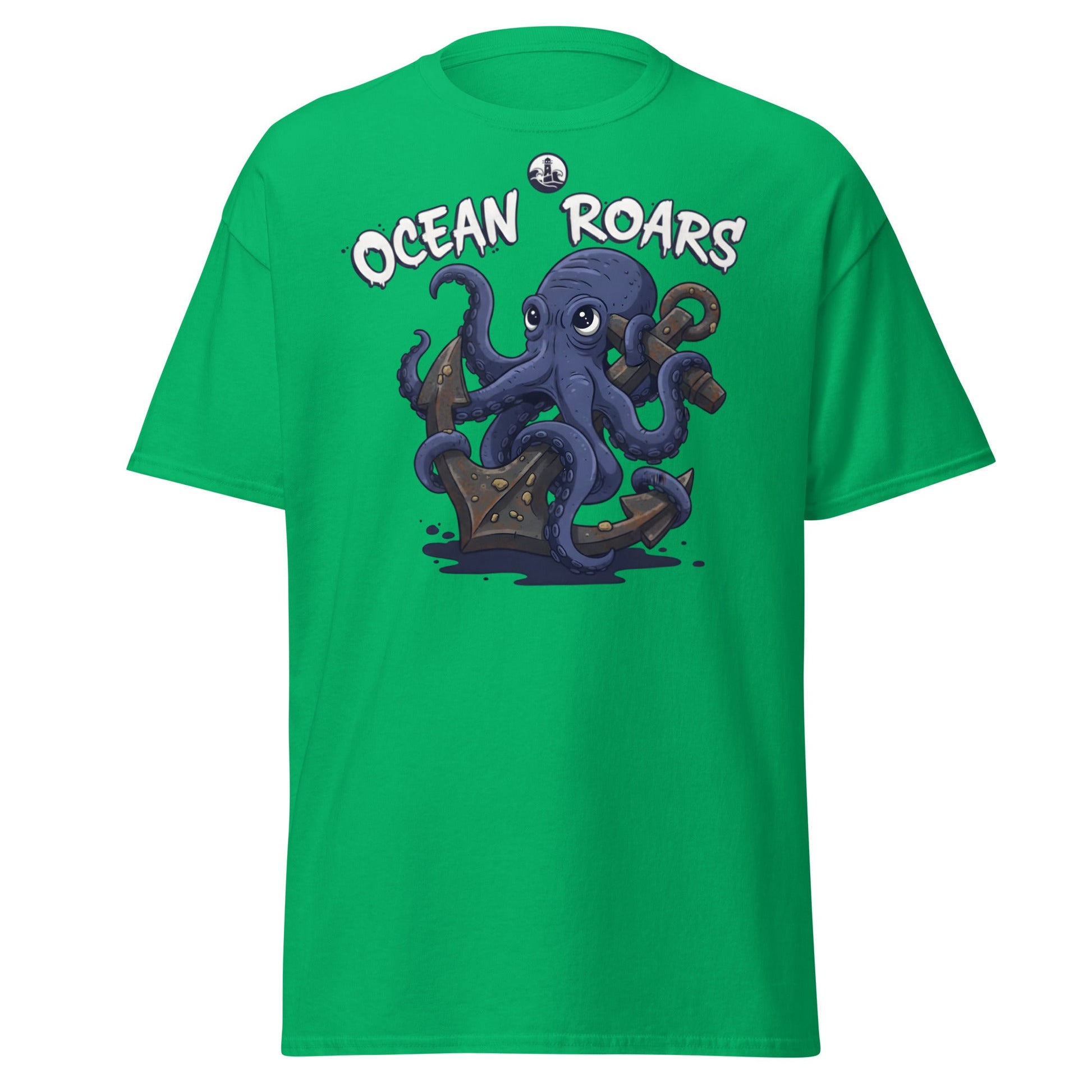 Ocean Roars Octopus T-Shirt | Cute Nautical Marine Life Anchor Tee - Irish Green - T-Shirts Online