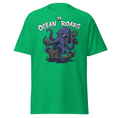 Ocean Roars Octopus T-Shirt | Cute Nautical Marine Life Anchor Tee - Irish Green - T-Shirts Online