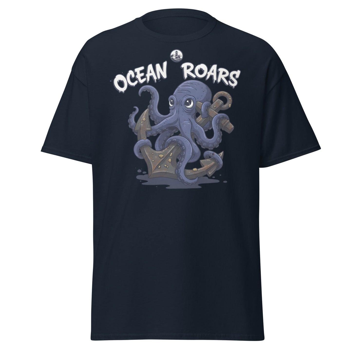 Ocean Roars Octopus T-Shirt | Cute Nautical Marine Life Anchor Tee - Navy - T-Shirts Online