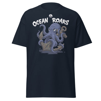 Ocean Roars Octopus T-Shirt | Cute Nautical Marine Life Anchor Tee - Navy - T-Shirts Online