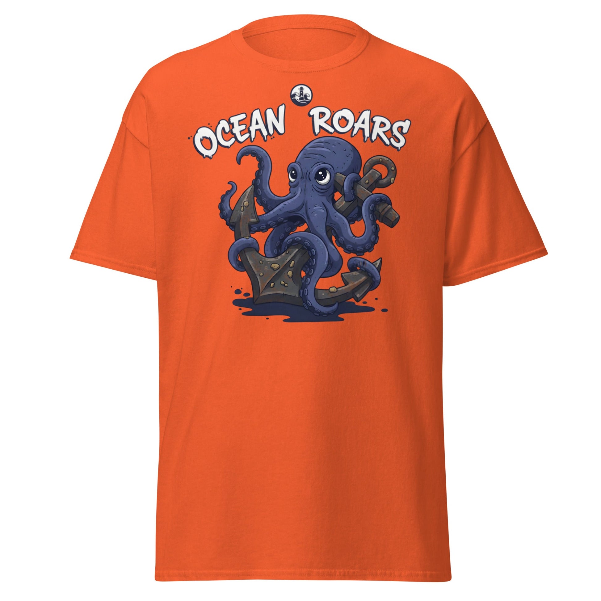 Ocean Roars Octopus T-Shirt | Cute Nautical Marine Life Anchor Tee - Orange - T-Shirts Online