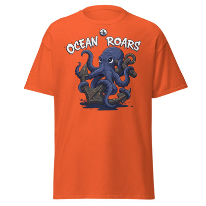 Ocean Roars Octopus T-Shirt | Cute Nautical Marine Life Anchor Tee - Orange - T-Shirts Online