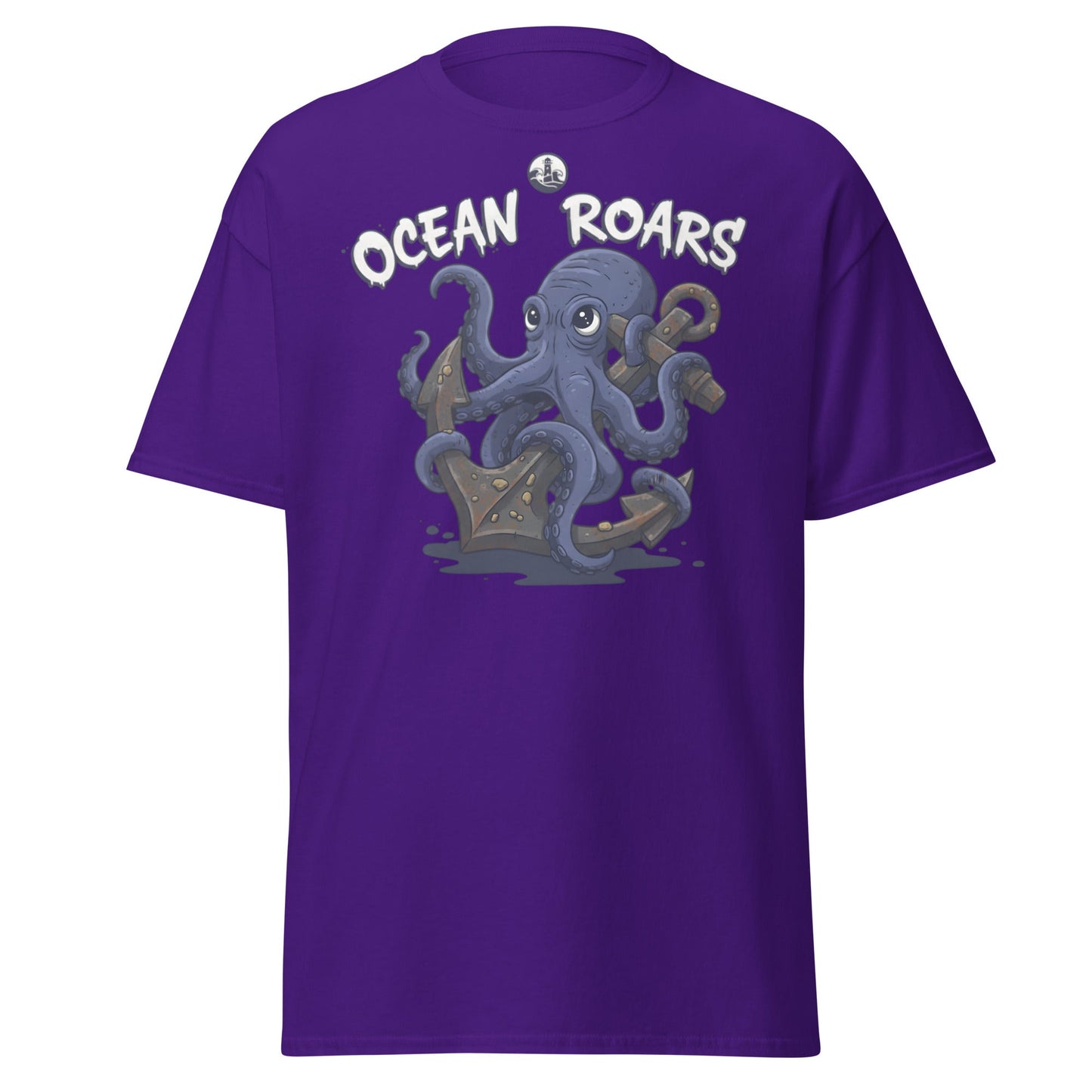 Ocean Roars Octopus T-Shirt | Cute Nautical Marine Life Anchor Tee - Purple - T-Shirts Online