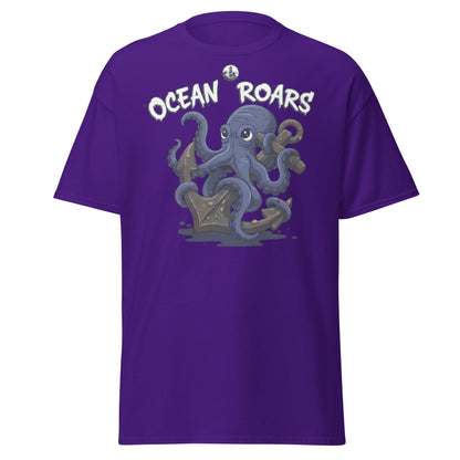 Ocean Roars Octopus T-Shirt | Cute Nautical Marine Life Anchor Tee - Purple - T-Shirts Online