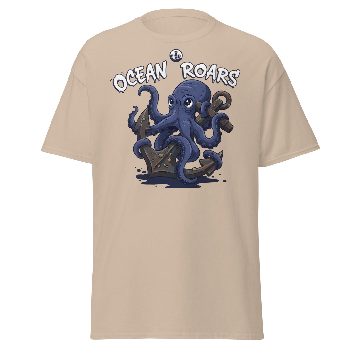 Ocean Roars Octopus T-Shirt | Cute Nautical Marine Life Anchor Tee - Sand - T-Shirts Online