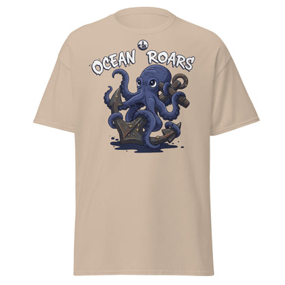 Ocean Roars Octopus T-Shirt | Cute Nautical Marine Life Anchor Tee - Sand - T-Shirts Online