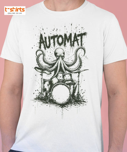 Octopus Drummer T-Shirt | Automat Band Ink Art Tee - Military Green - T-Shirts Online