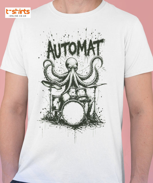 Octopus Drummer T-Shirt | Automat Band Ink Art Tee - Military Green - T-Shirts Online