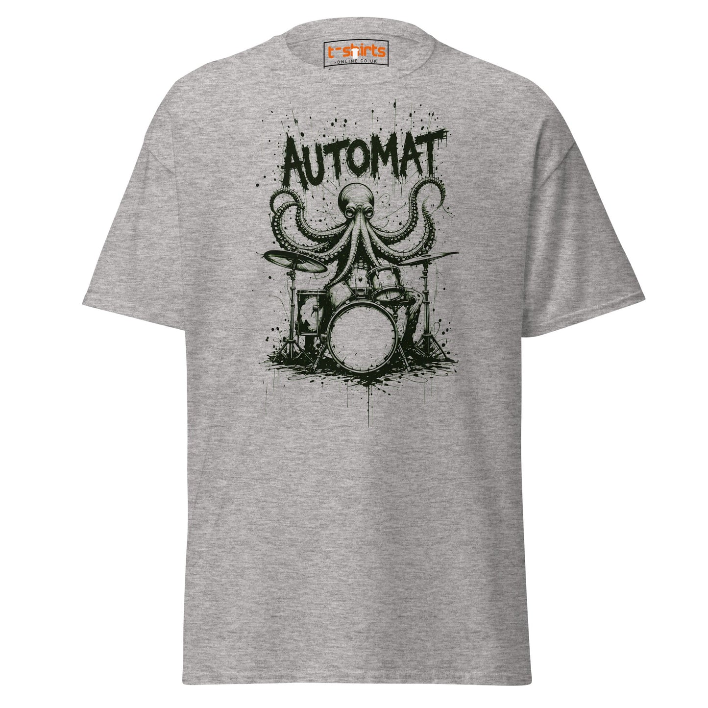 Octopus Drummer T-Shirt | Automat Band Ink Art Tee - Sport Grey - T-Shirts Online