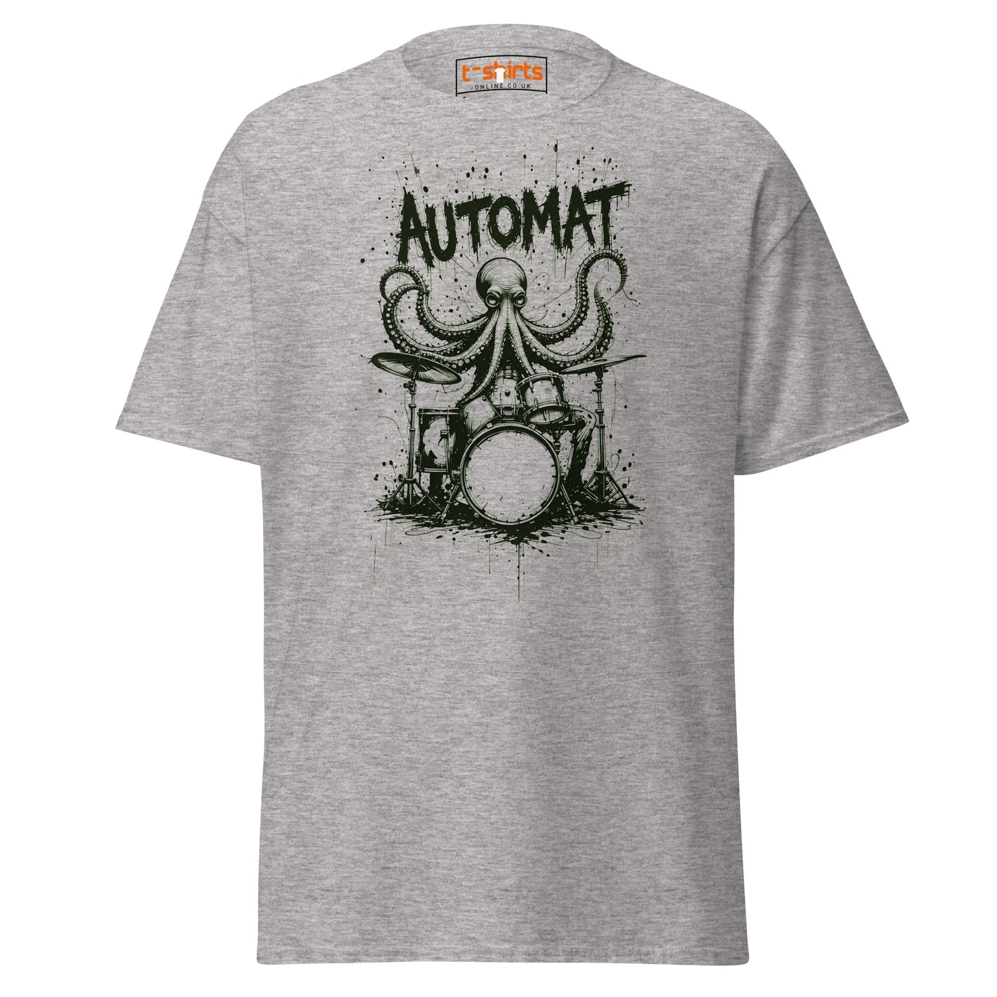 Octopus Drummer T-Shirt | Automat Band Ink Art Tee - Sport Grey - T-Shirts Online