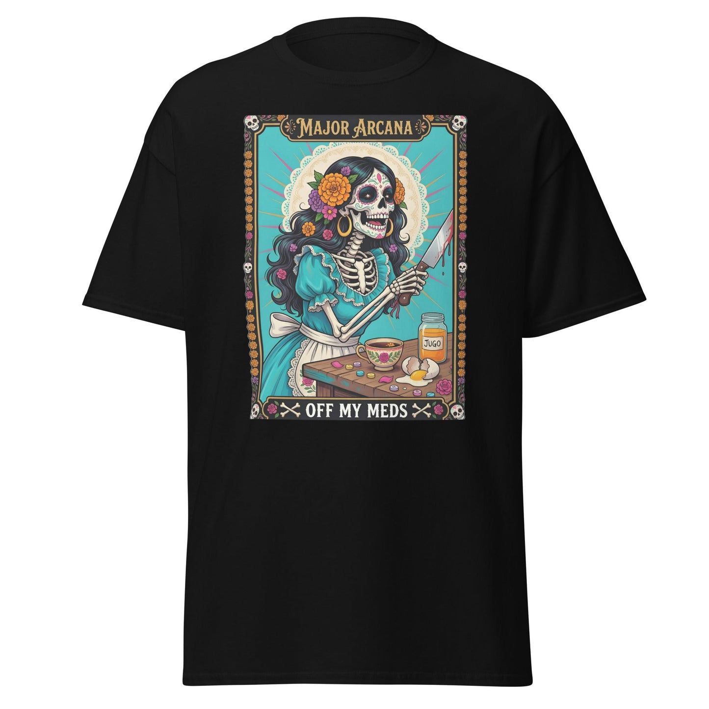 Off My Meds Tarot Skeleton T-Shirt - Black - T-Shirts Online