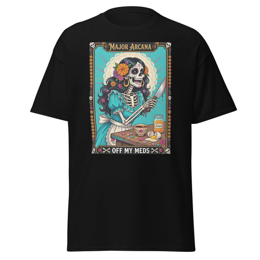 Off My Meds Tarot Skeleton T-Shirt - Black - T-Shirts Online