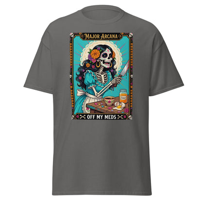 Off My Meds Tarot Skeleton T-Shirt - Charcoal - T-Shirts Online