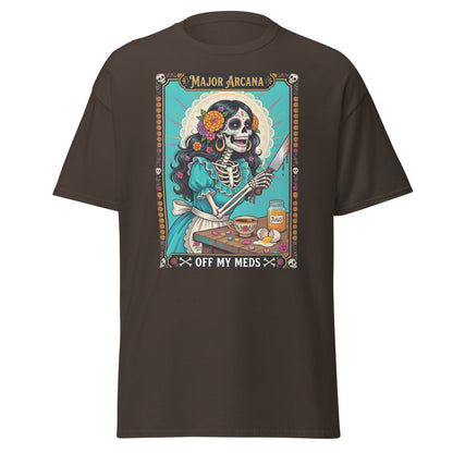 Off My Meds Tarot Skeleton T-Shirt - Dark Chocolate - T-Shirts Online