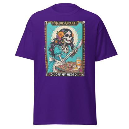 Off My Meds Tarot Skeleton T-Shirt - Purple - T-Shirts Online