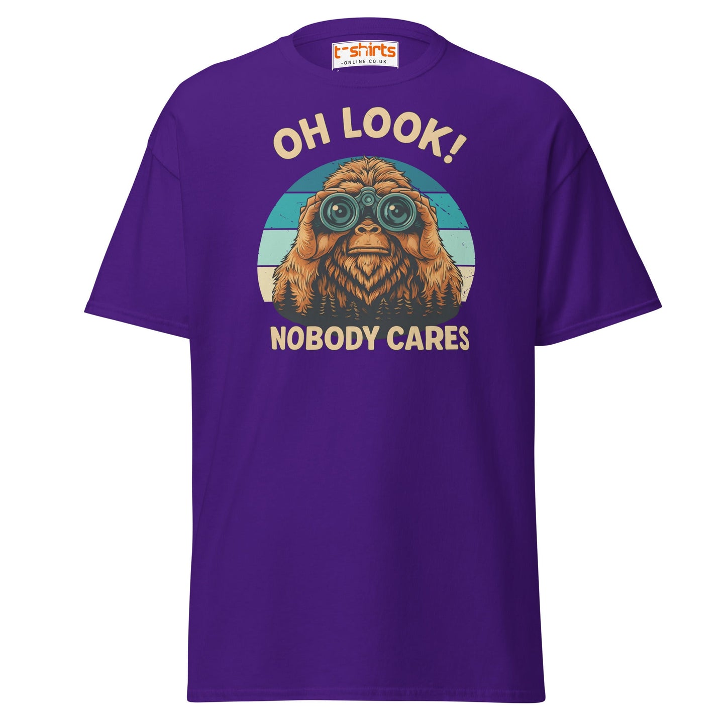 Oh Look Nobody Cares T-Shirt – Funny Bigfoot Tee - Purple - T-Shirts Online
