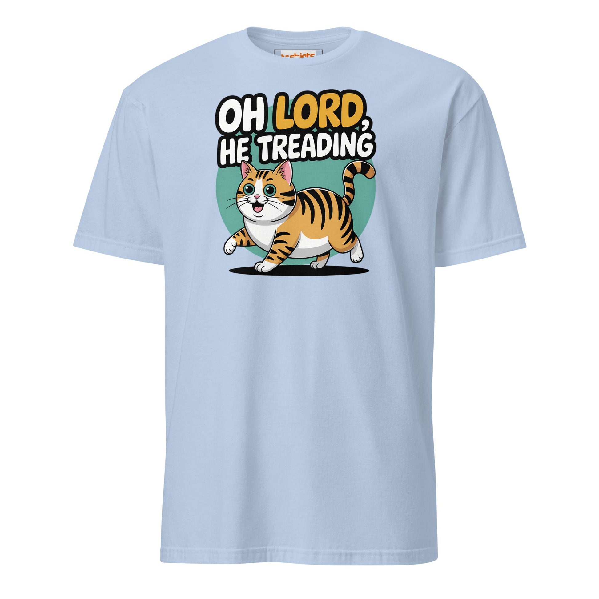 Oh Lord, He Treading T-Shirt | Funny Cat Tee - Light Blue - T-Shirts Online