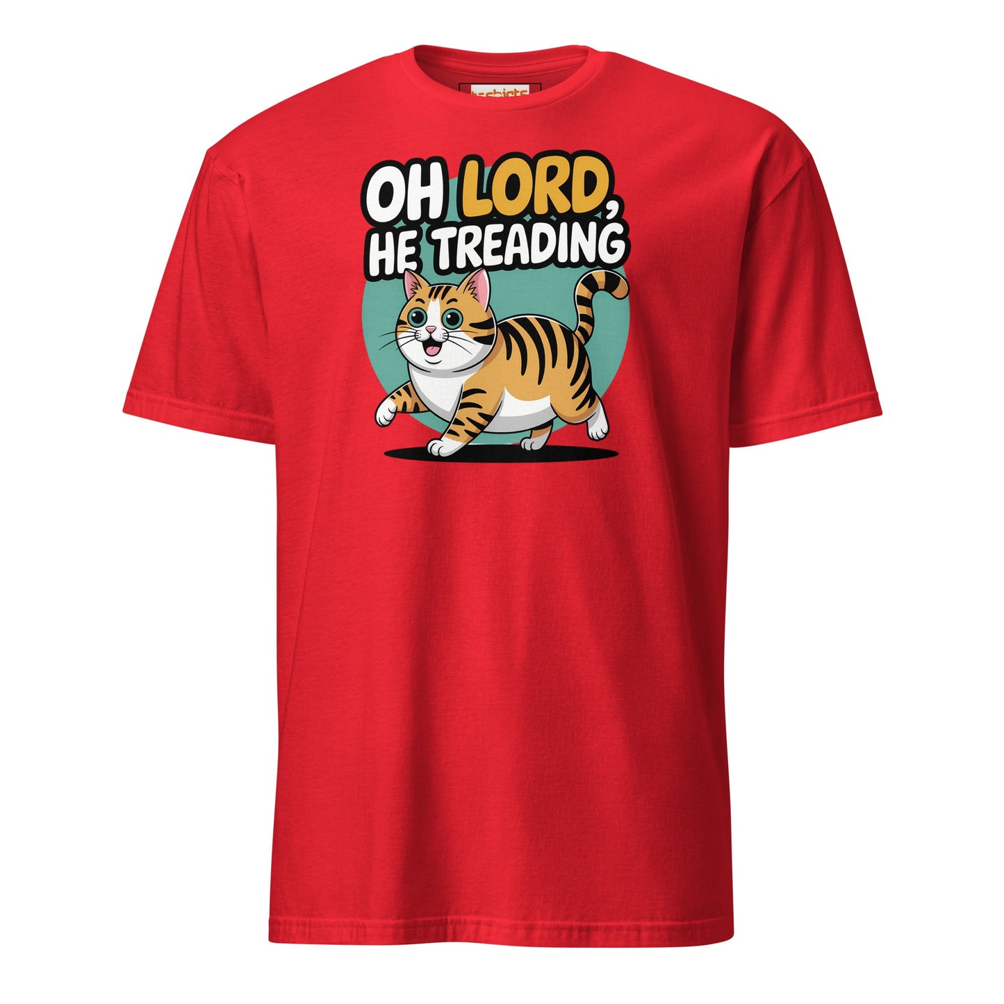 Oh Lord, He Treading T-Shirt | Funny Cat Tee - Red - T-Shirts Online