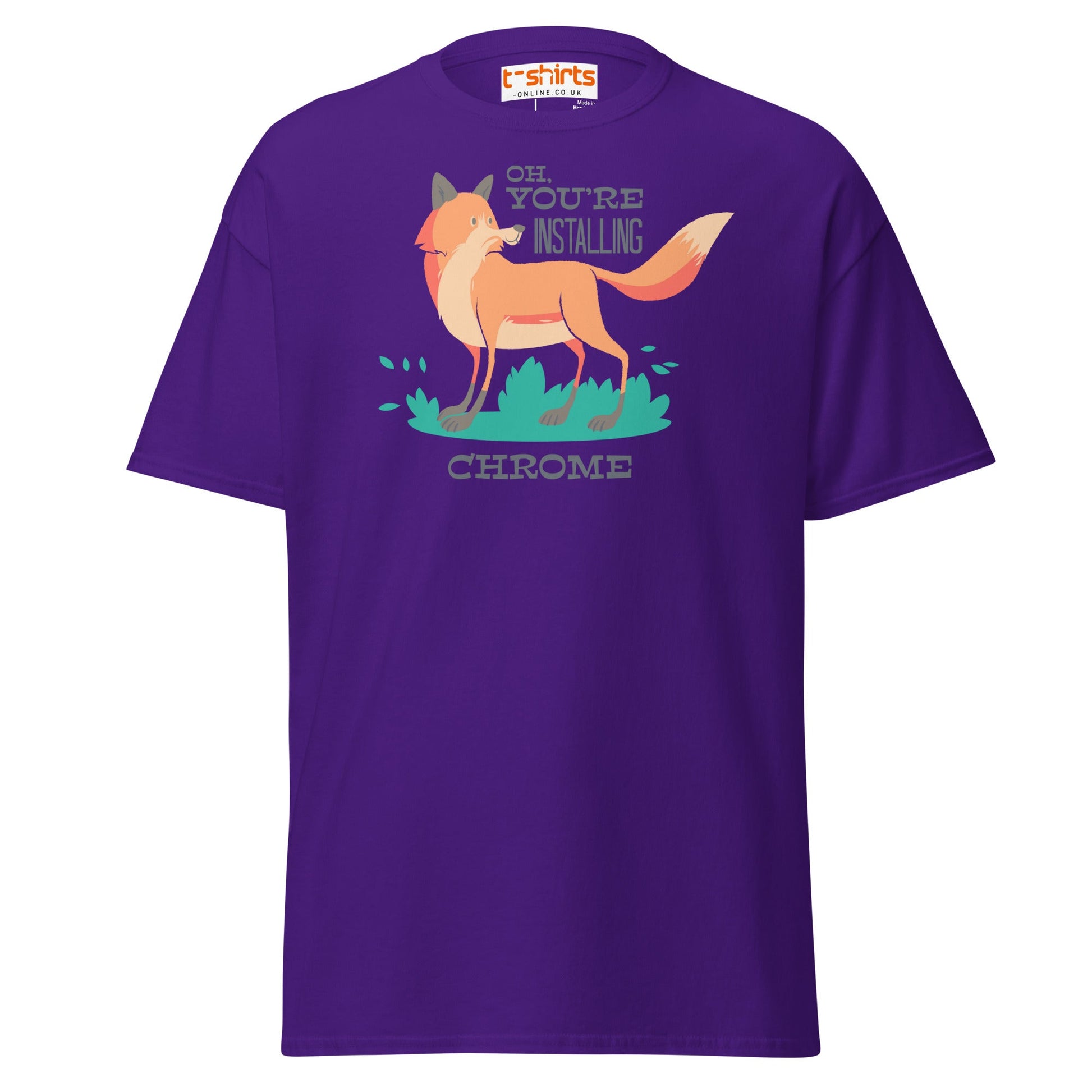 Oh You’re Installing Chrome T-Shirt – Funny Fox Parody Tee - Purple - T-Shirts Online