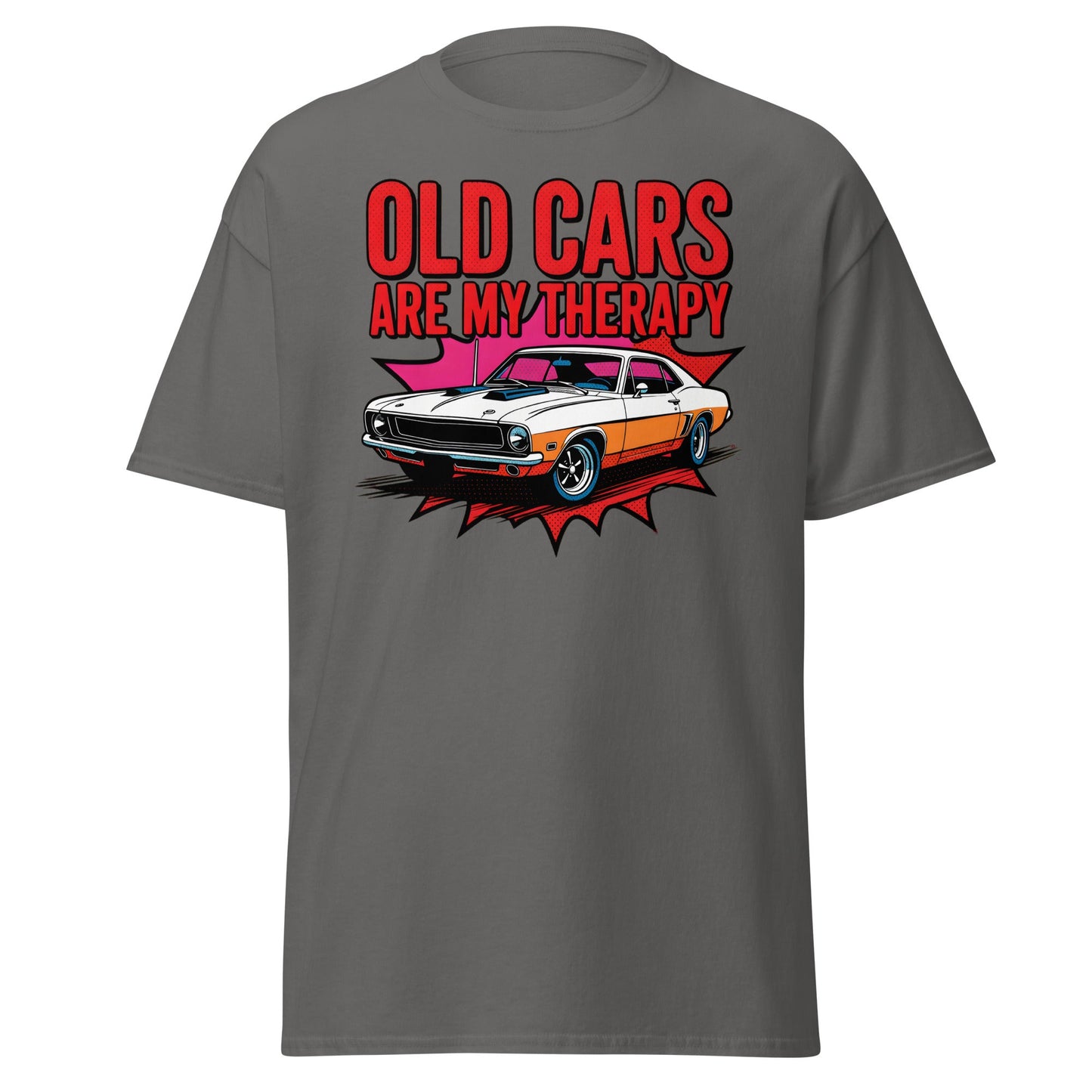 Old Cars Are My Therapy T-Shirt – Classic Car Lover Tee - Charcoal - T-Shirts Online