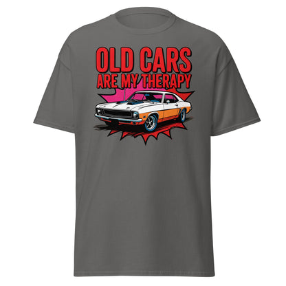 Old Cars Are My Therapy T-Shirt – Classic Car Lover Tee - Charcoal - T-Shirts Online