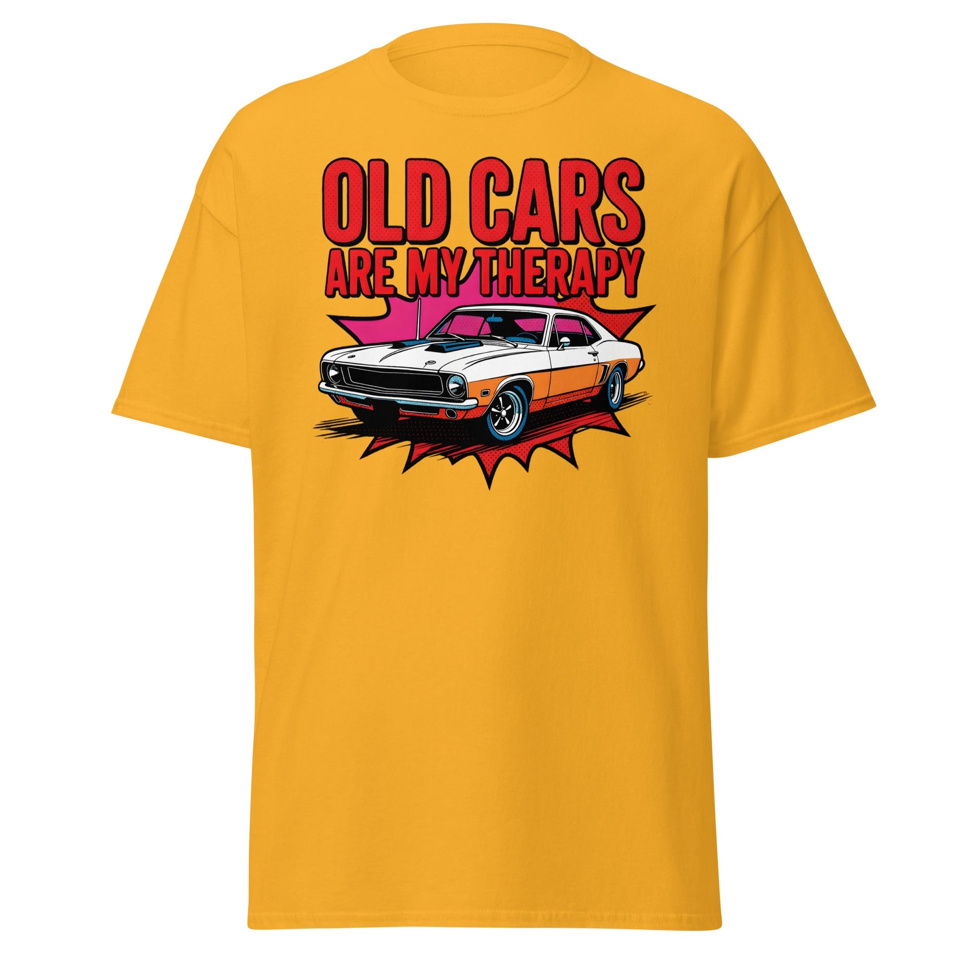 Old Cars Are My Therapy T-Shirt – Classic Car Lover Tee - Gold - T-Shirts Online