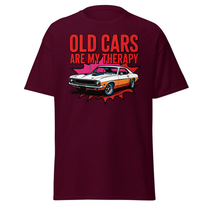 Old Cars Are My Therapy T-Shirt – Classic Car Lover Tee - Maroon - T-Shirts Online