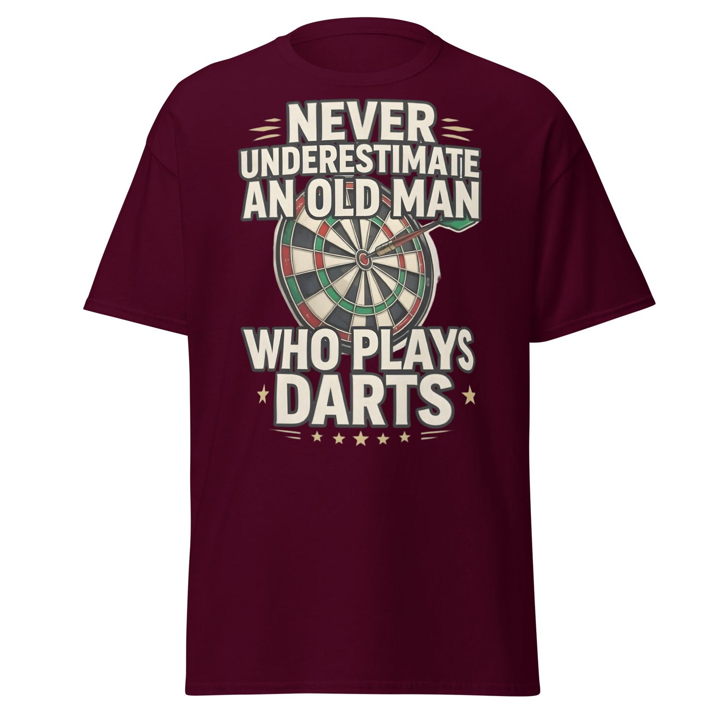 Old Man Darts T-Shirt - Funny Dart Player Gift - Maroon - T-Shirts Online