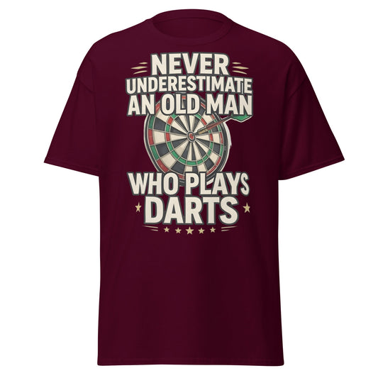 Old Man Darts T-Shirt - Funny Dart Player Gift - Maroon - T-Shirts Online