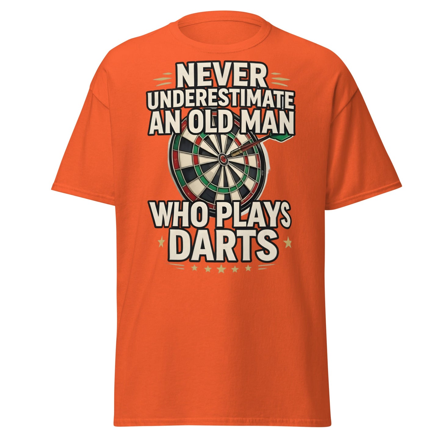 Old Man Darts T-Shirt - Funny Dart Player Gift - Orange - T-Shirts Online