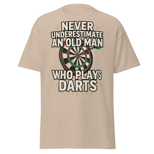 Old Man Darts T-Shirt - Funny Dart Player Gift - Sand - T-Shirts Online
