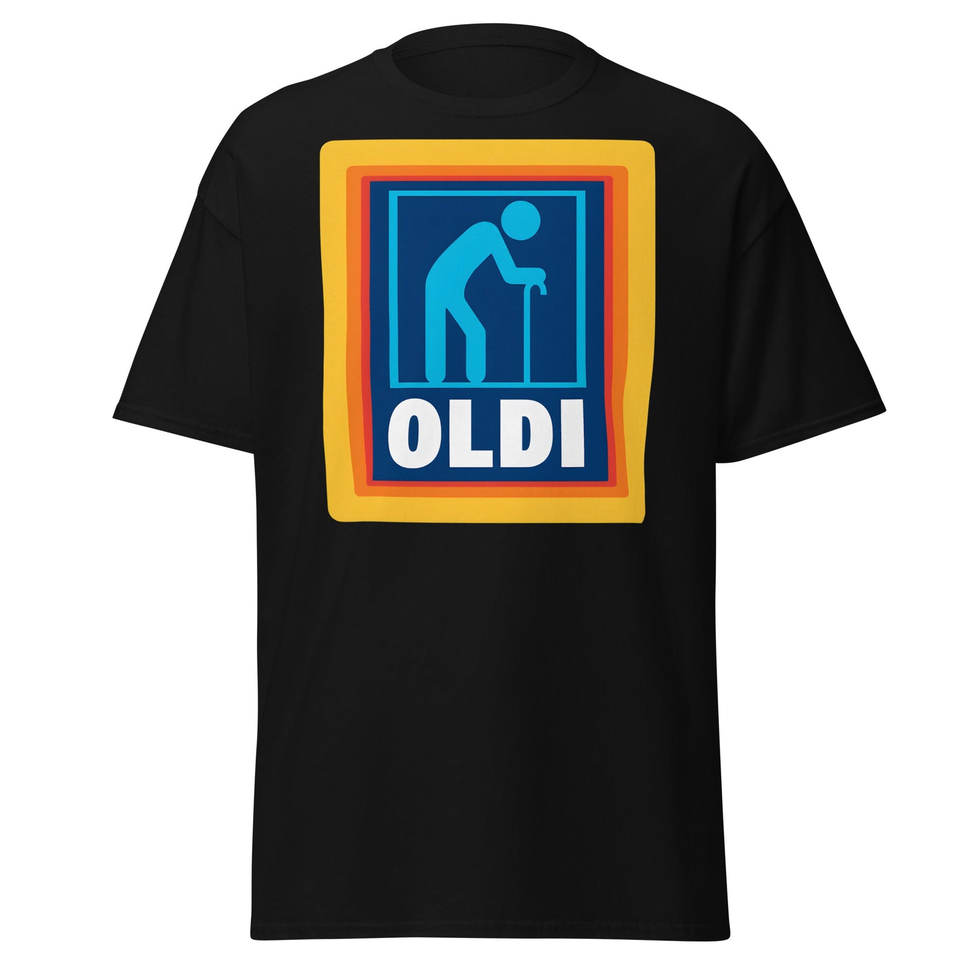 OLDI T-Shirt - Funny Senior Aldi Logo Parody Tee - Black - T-Shirts Online