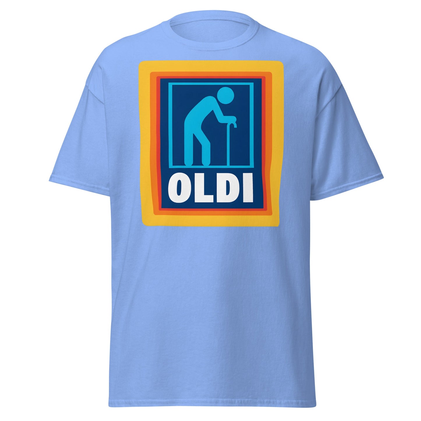 OLDI T-Shirt - Funny Senior Aldi Logo Parody Tee - Carolina Blue - T-Shirts Online