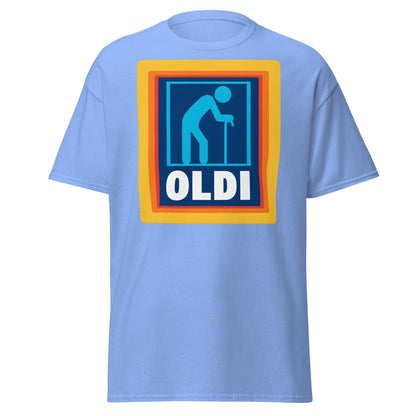 OLDI T-Shirt - Funny Senior Aldi Logo Parody Tee - Carolina Blue - T-Shirts Online