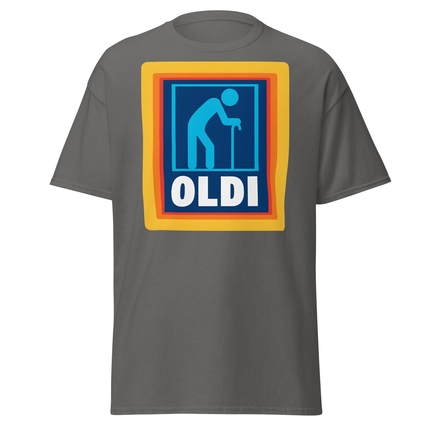 OLDI T-Shirt - Funny Senior Aldi Logo Parody Tee - Charcoal - T-Shirts Online