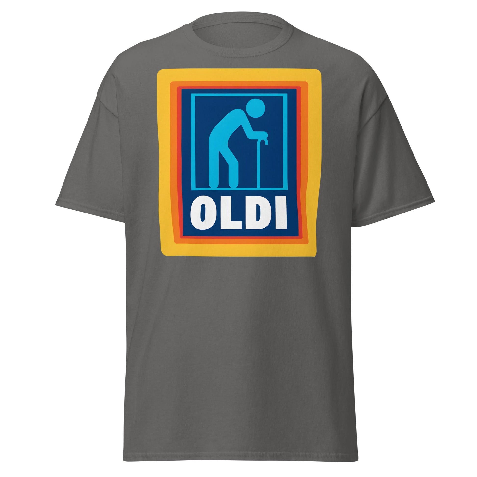 OLDI T-Shirt - Funny Senior Aldi Logo Parody Tee - Charcoal - T-Shirts Online