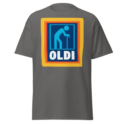 OLDI T-Shirt - Funny Senior Aldi Logo Parody Tee - Charcoal - T-Shirts Online