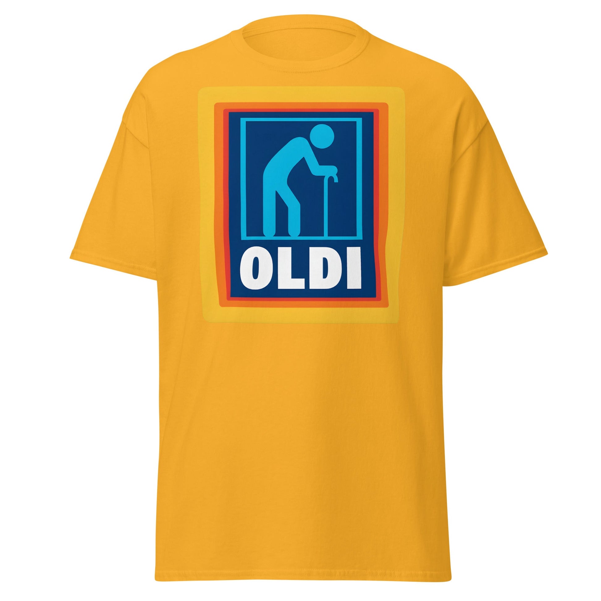 OLDI T-Shirt - Funny Senior Aldi Logo Parody Tee - Gold - T-Shirts Online