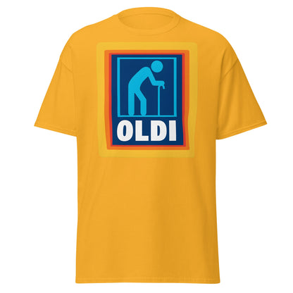 OLDI T-Shirt - Funny Senior Aldi Logo Parody Tee - Gold - T-Shirts Online