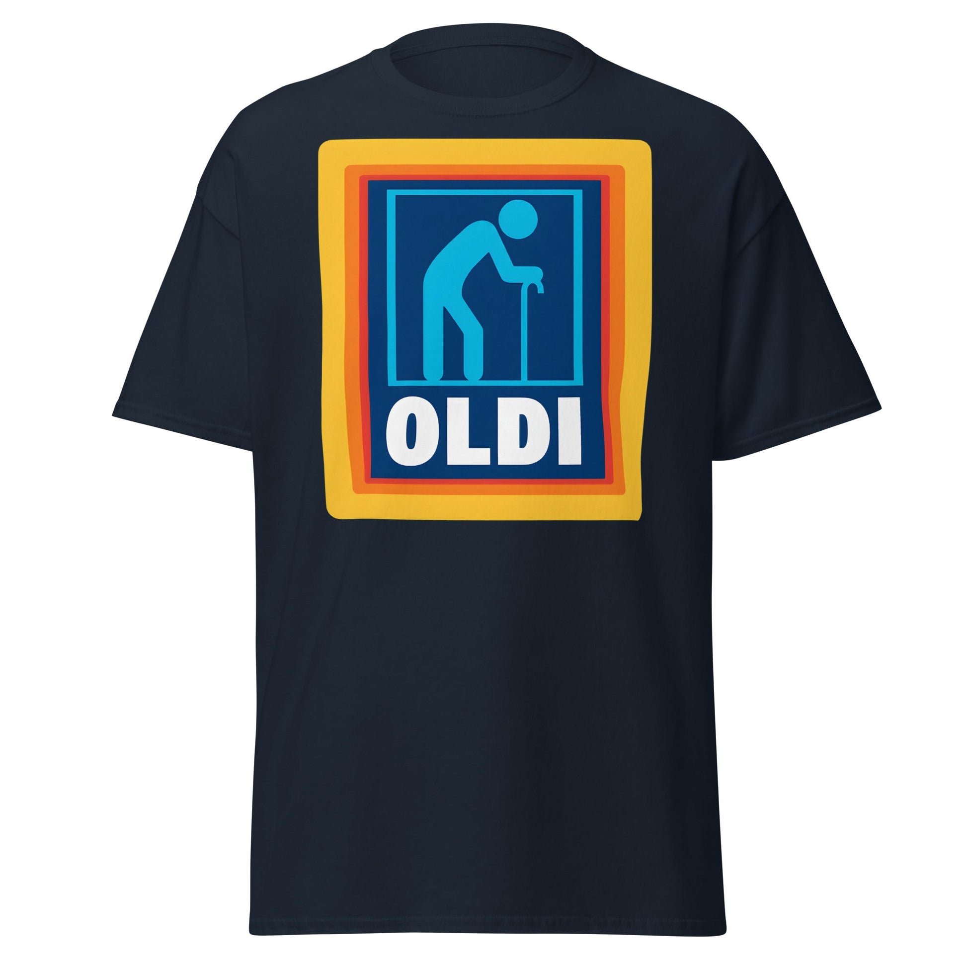 OLDI T-Shirt - Funny Senior Aldi Logo Parody Tee - Navy - T-Shirts Online