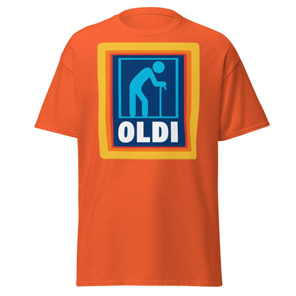 OLDI T-Shirt - Funny Senior Aldi Logo Parody Tee - Orange - T-Shirts Online