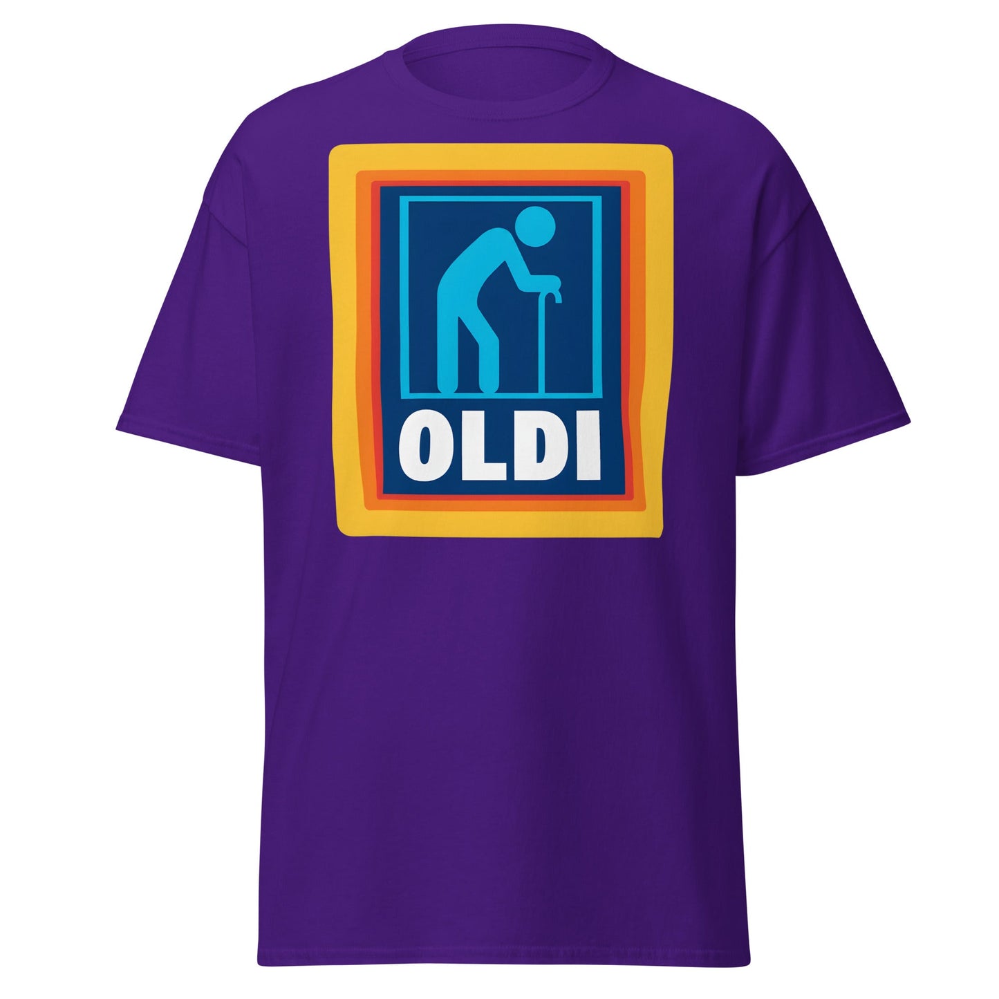 OLDI T-Shirt - Funny Senior Aldi Logo Parody Tee - Purple - T-Shirts Online