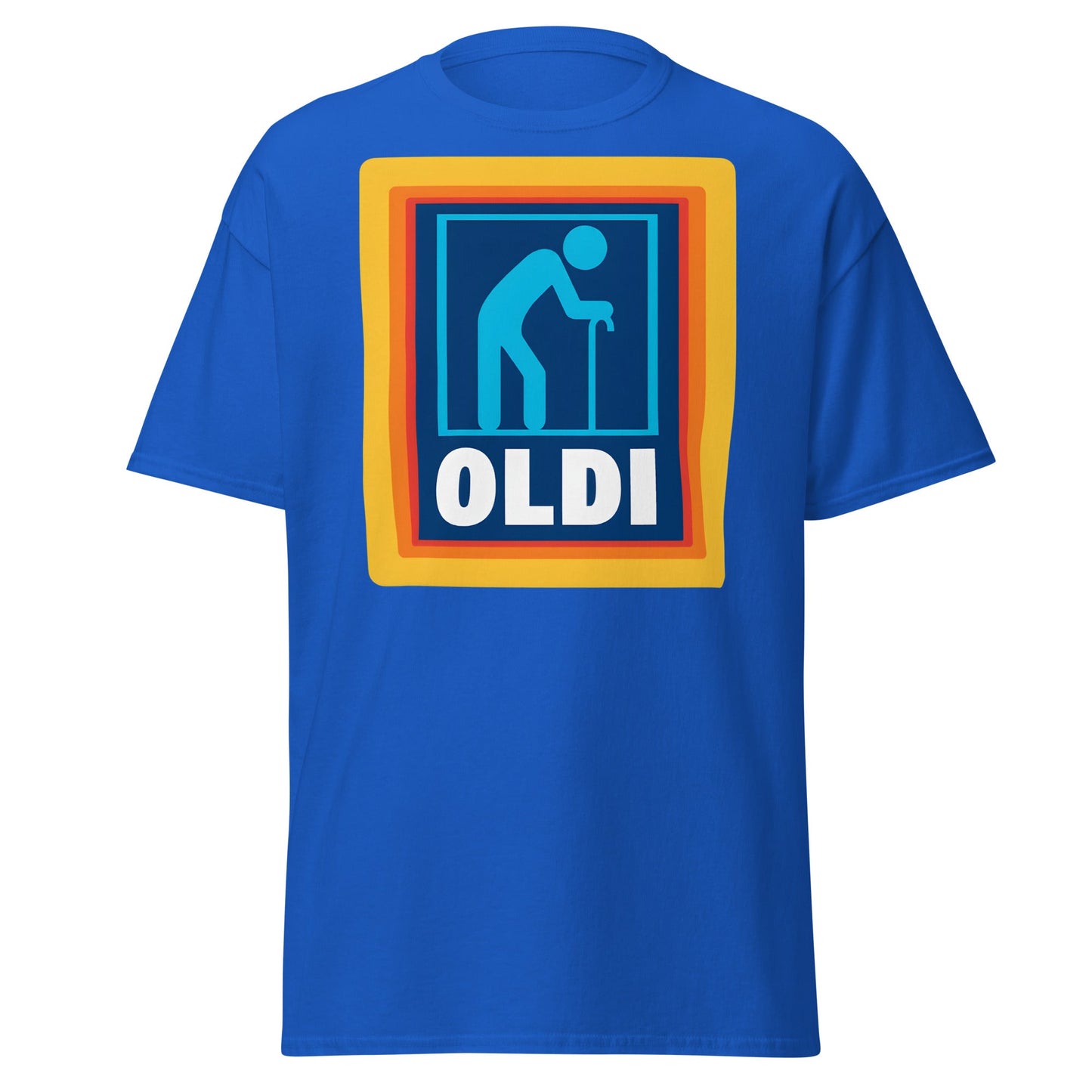 OLDI T-Shirt - Funny Senior Aldi Logo Parody Tee - Royal - T-Shirts Online