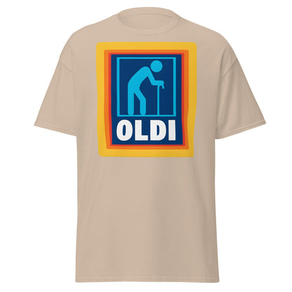 OLDI T-Shirt - Funny Senior Aldi Logo Parody Tee - Sand - T-Shirts Online