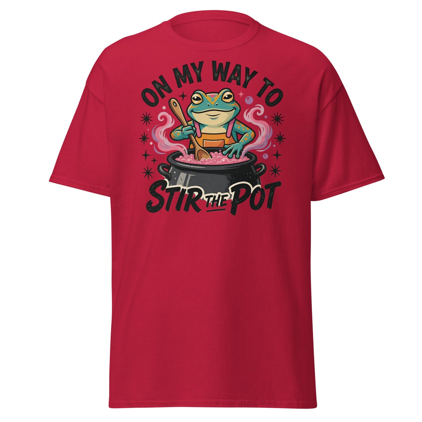 On My Way To Stir The Pot Funny Frog T-Shirt - Cardinal - T-Shirts Online