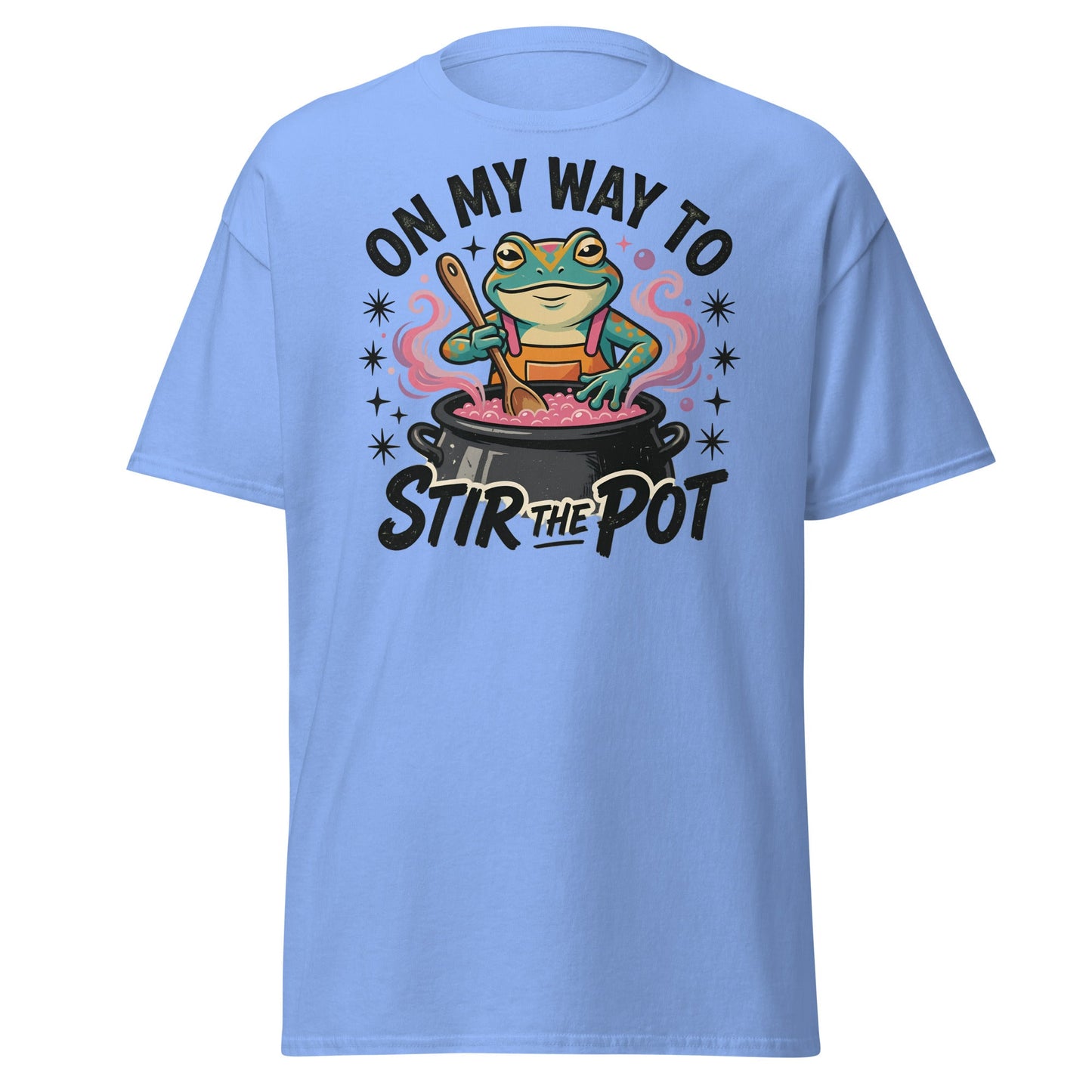 On My Way To Stir The Pot Funny Frog T-Shirt - Carolina Blue - T-Shirts Online