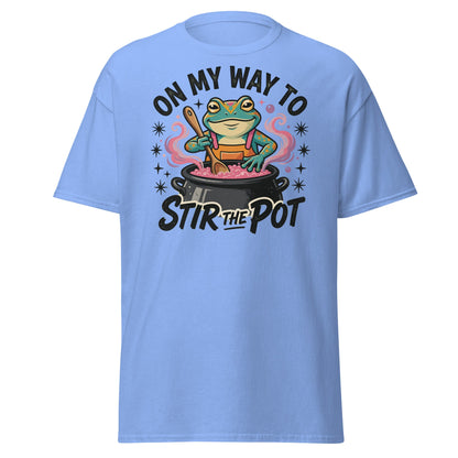 On My Way To Stir The Pot Funny Frog T-Shirt - Carolina Blue - T-Shirts Online