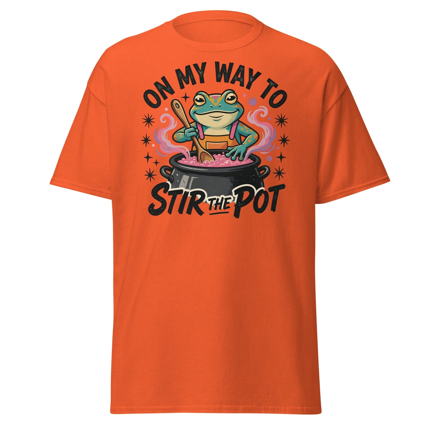 On My Way To Stir The Pot Funny Frog T-Shirt - Orange - T-Shirts Online