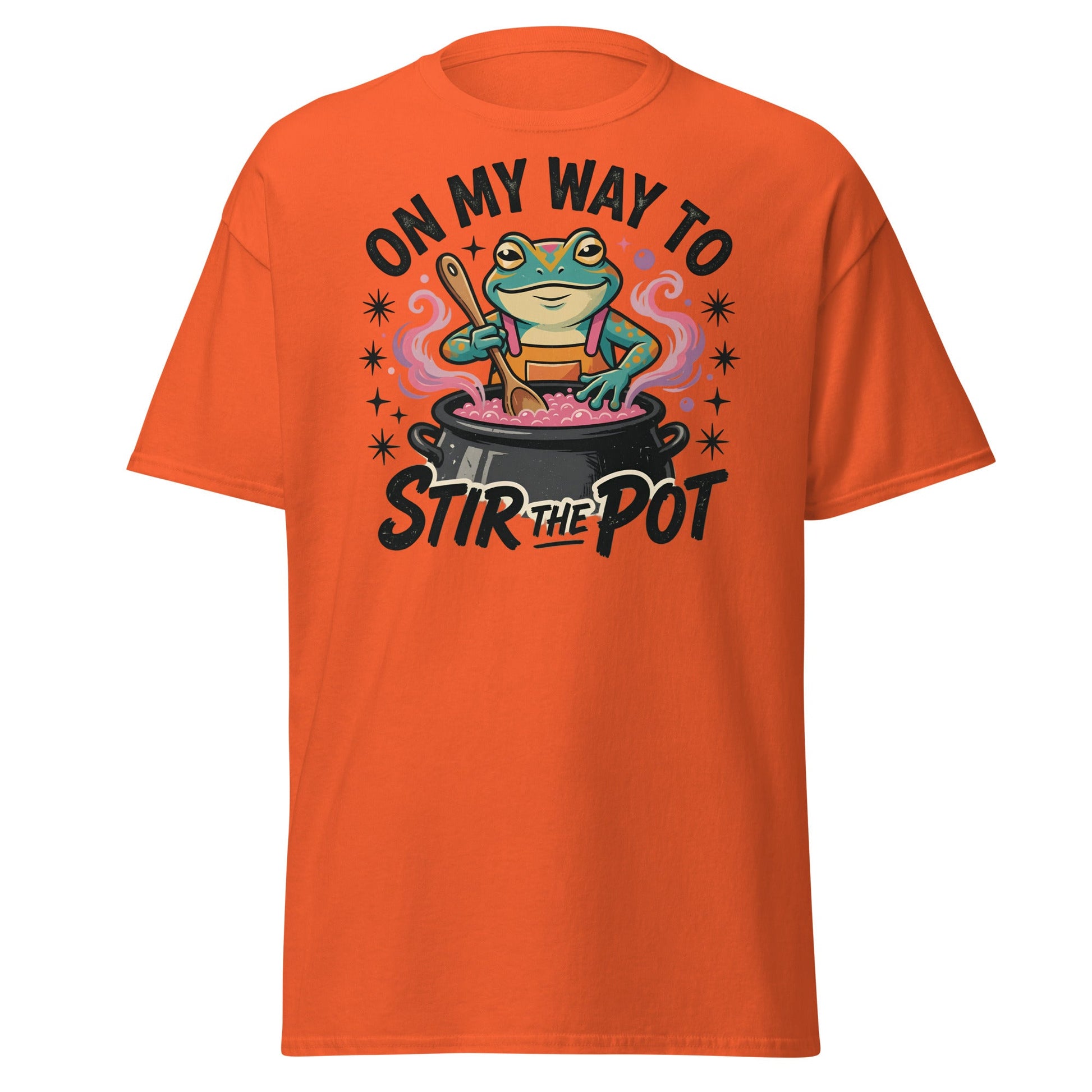 On My Way To Stir The Pot Funny Frog T-Shirt - Orange - T-Shirts Online